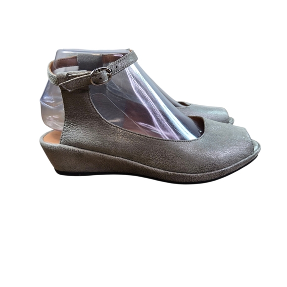 L'Amour Des Pieds Burgogne Gray Leather Slingback Wedge Sandals - Picture 1 of 12